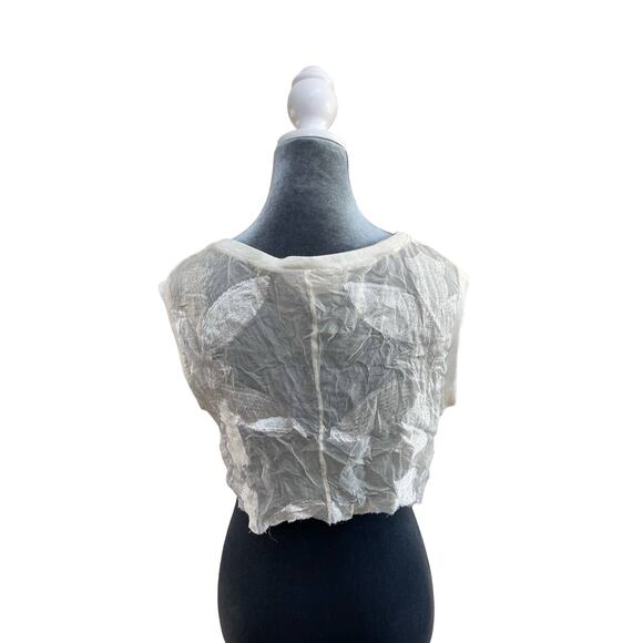 LOYD/FORD Palm Springs Sheer Ivory Cut Off Crop Top - Picture 3 of 9